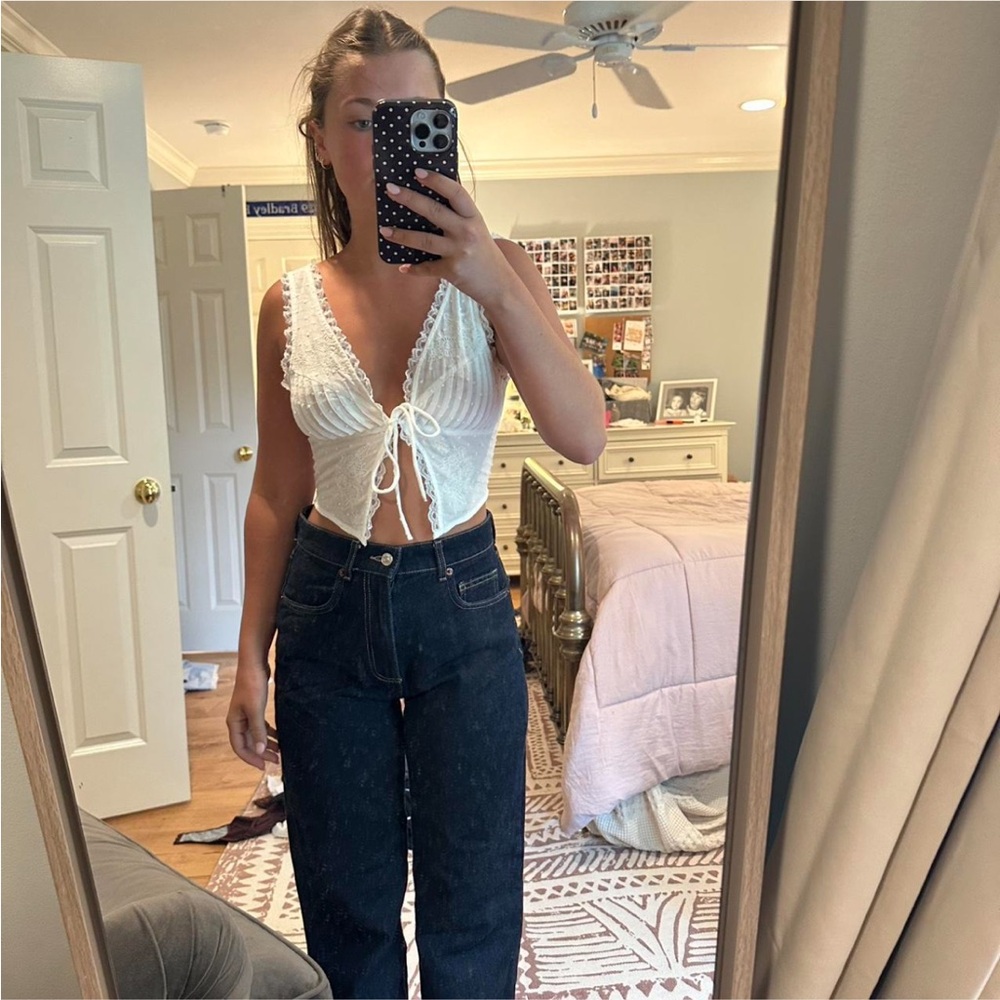 White Lace Tie-Front Top
